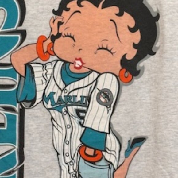 Vintage 1994 Tultex Betty Boop T-Shirt Gray Betty Boop Marlins Graphics Unisex L - Picture 12 of 16